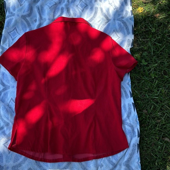 Studio C Red Faux Suede Short Sleeves Blazer Button Up Blouse Slits on Sides 16 - Picture 10 of 15